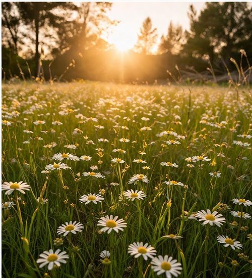 Daisy field at golden hour